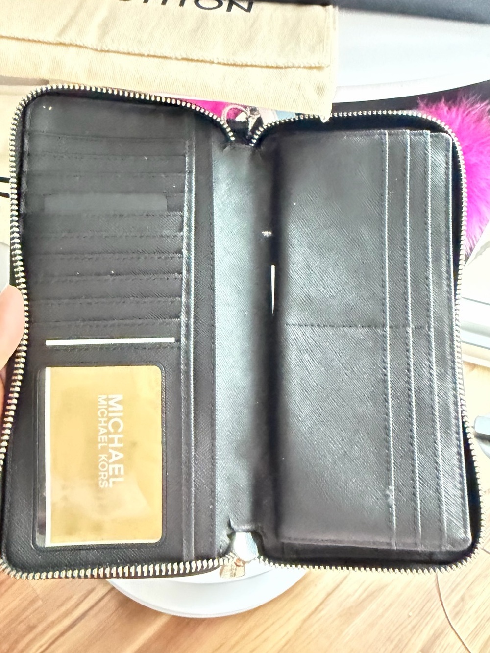Michael Kors Black Saffiano Leather Zip Around Continental Wallet